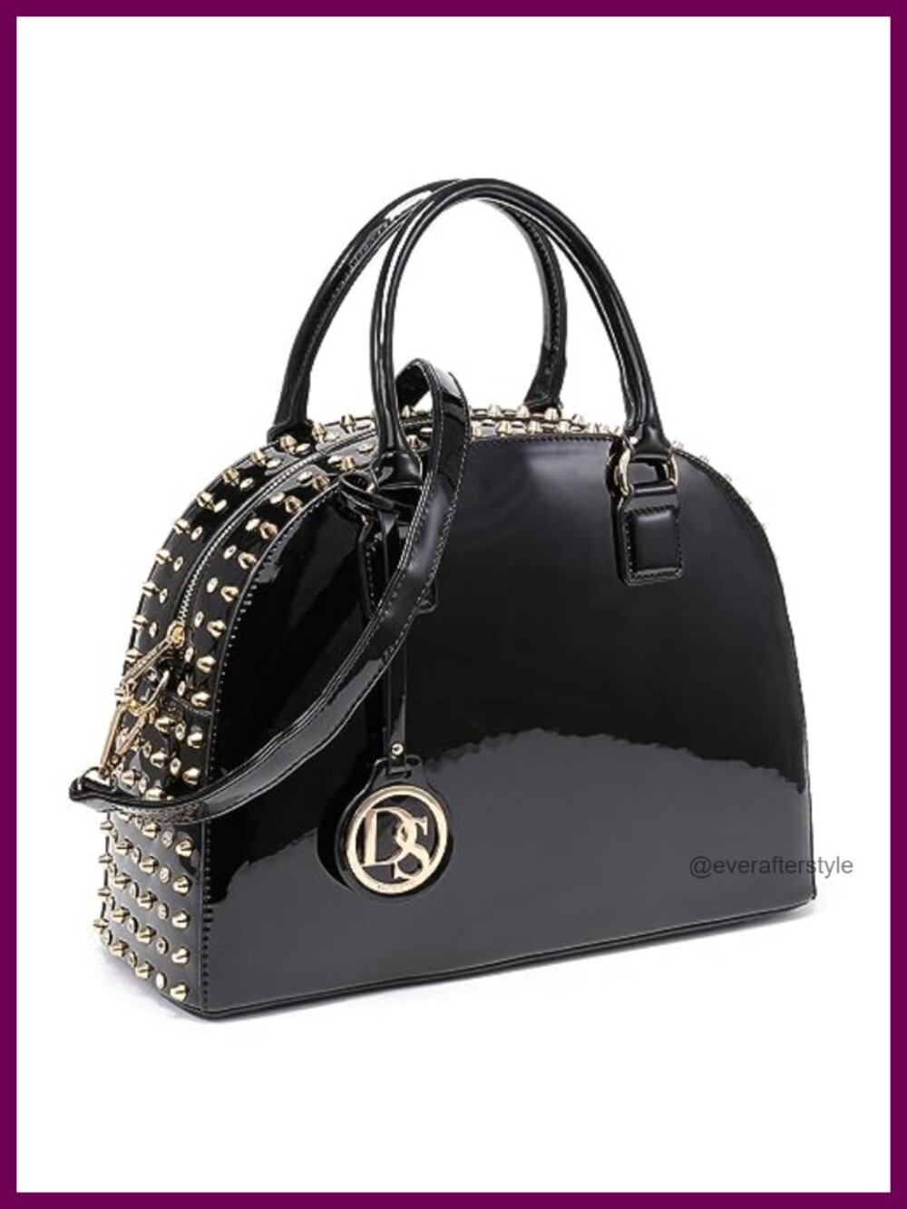 Women Patent Leather Dome Satchel Purse Work Tote Structured Shoulder Bag with